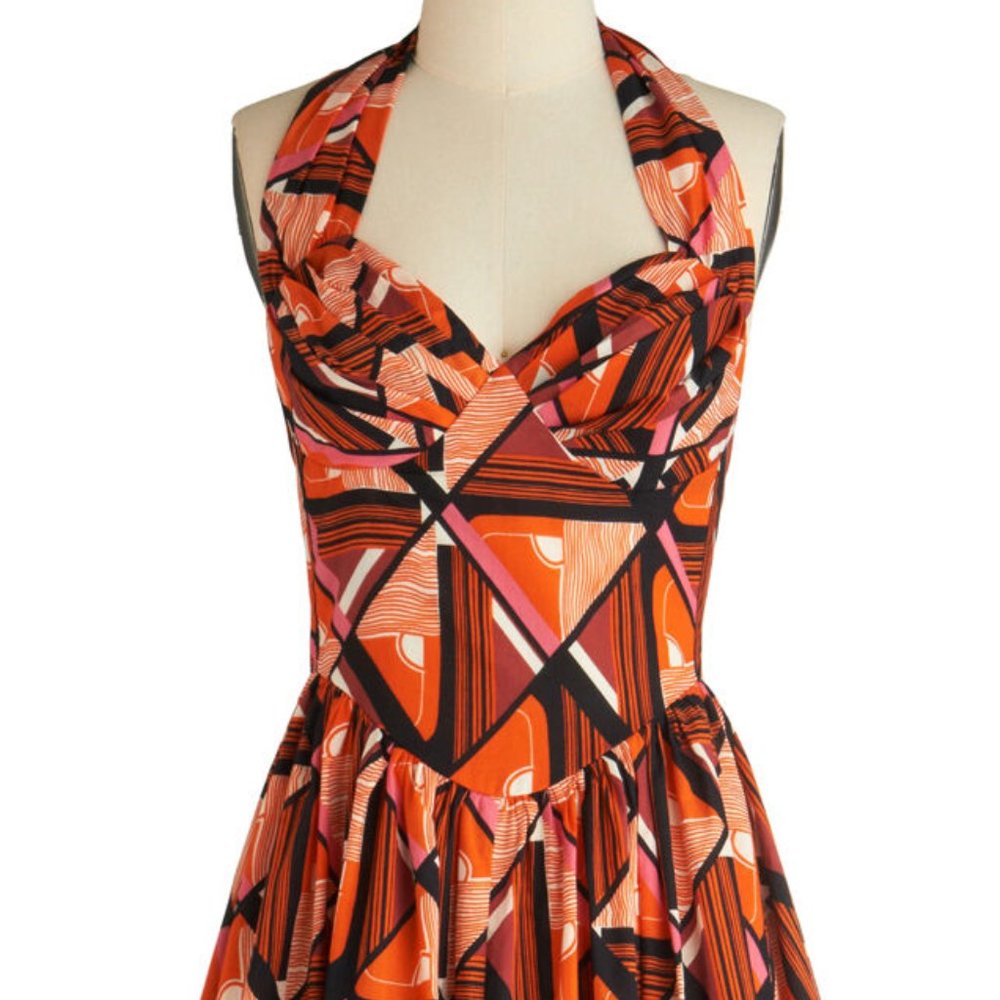 Orange Graphic Patterns Halter Dress ModCloth Excl
